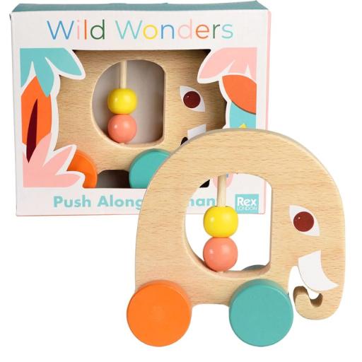 WOODEN PUSH ALONG ELEPHANT WILD WONDERS