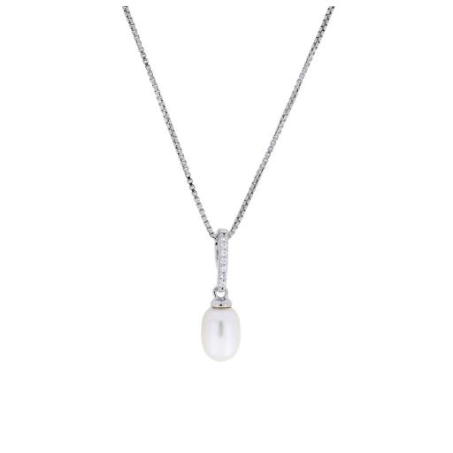 AZENDI STERLING SILVER & PAVE OVAL PEARL PENDANT