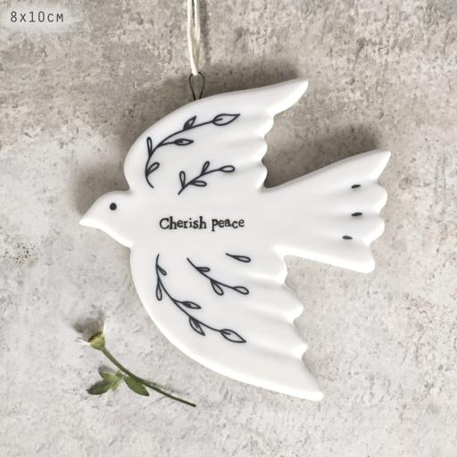 HANGING PORCELAIN DOVE CHERISH PEACE