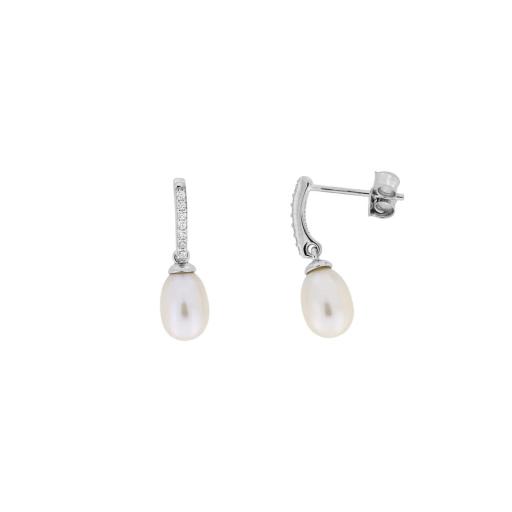 AZENDI STERLING SILVER & PAVE OVAL PEARL DROP EARRINGS