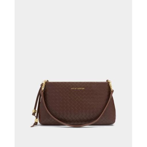 Katie Loxton Small Nova Woven Shoulder Bag In Chocolate Brown