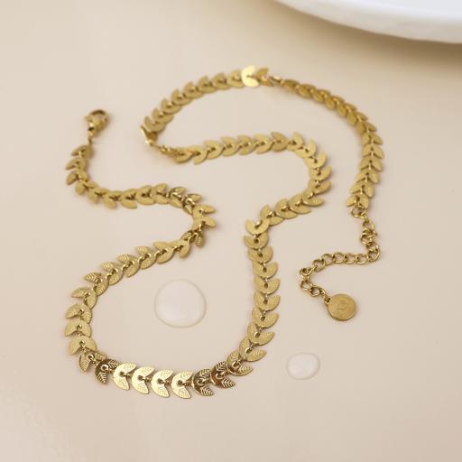 POM Waterproof Gold Plated Chevron Leaf Necklace