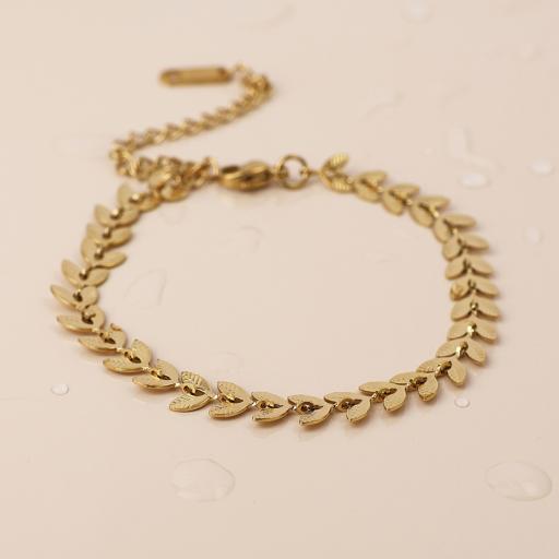POM Waterproof Gold Plated Chevron Leaf Bracelet