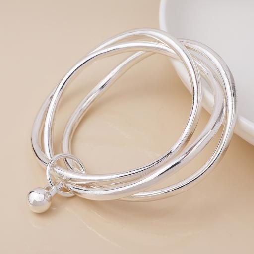 SILVER PLATED TRIPLE BANGLE STACK WITH BALL BY PEACE OF MIND