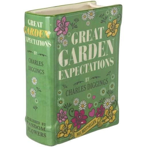 GREEN CERAMIC BOOK VASE GREAT EXPECTATIONS - GARDEN