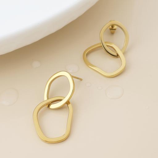 Waterproof gold plated linked organic hoop earrings