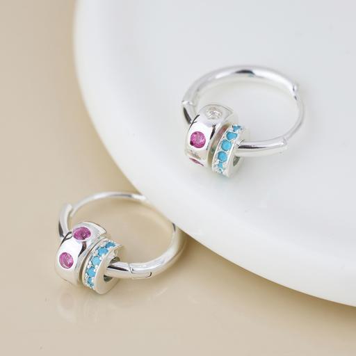 SILVER PLATED PINK/BLUE RING HOOP EARRINGS BY PEACE OF MIND