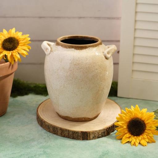 WHITE URN VASE WITH HANDLES