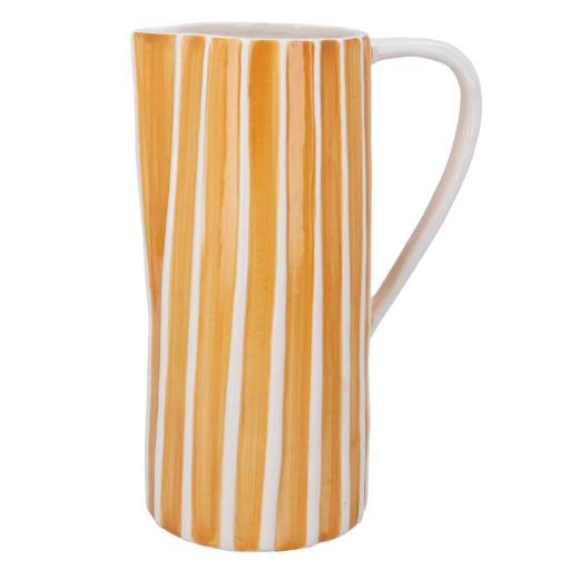 EARTHENWARE AMBER AND WHITE RIBBED JUG