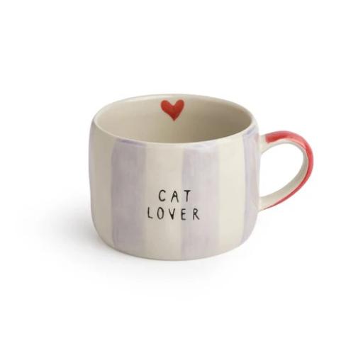 STONEWARE STRIPE MUG CAT LOVER
