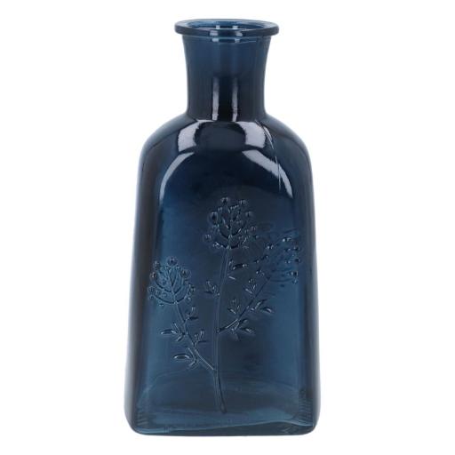 NAVY WILDFLOWER GLASS VASE BOTTLE, 19CM