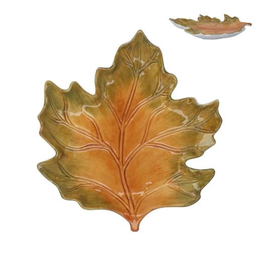 GREEN/YELLOW CERAMIC SYCAMORE LEAF PLATE