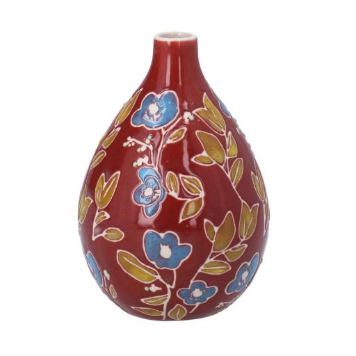 BURGUNDY FLORAL STONEWARE DECORATIVE PEAR VASE