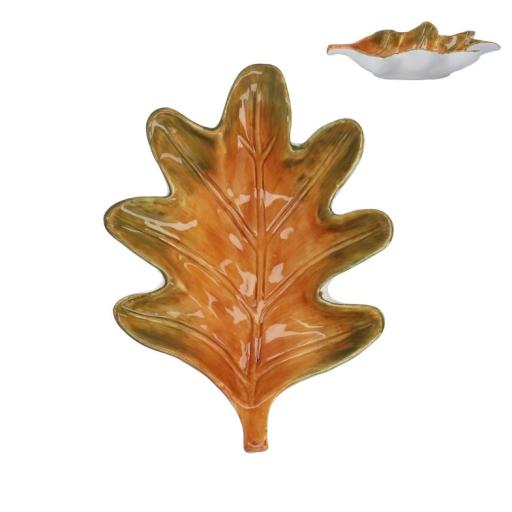 GREEN/YELLOW CERAMIC OAK LEAF DISH