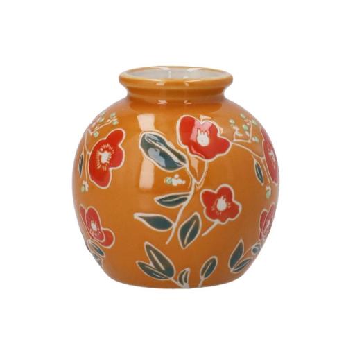 ORANGE FLORAL STONEWARE BALL VASE