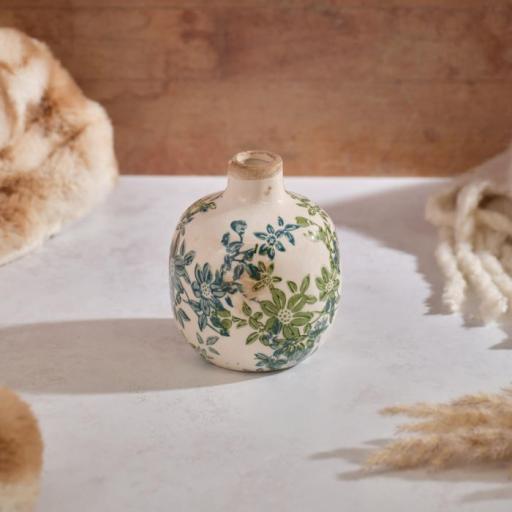 STONEWARE GREEN VNTAGE BULBOUS DECORATIVE VASE