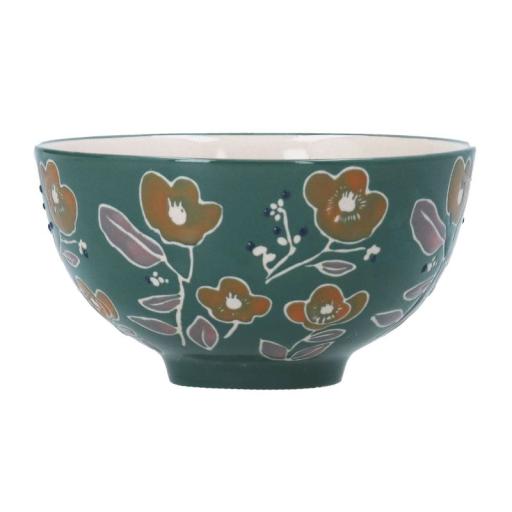GISELA GRAHAM TEAL FLORAL STONEWARE BOWL