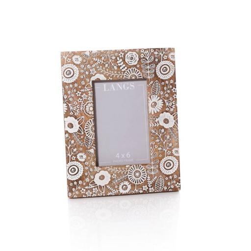 MANGO WOOD FLORAL ETCHED PHOTO FRAME 4x6