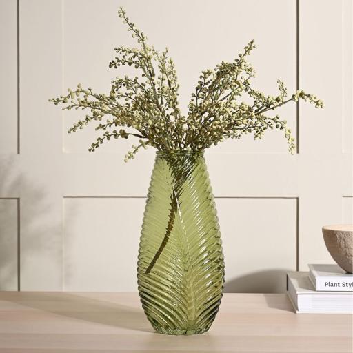 HESTIA GREEN RIBBED FLUTE VASE, 30CM
