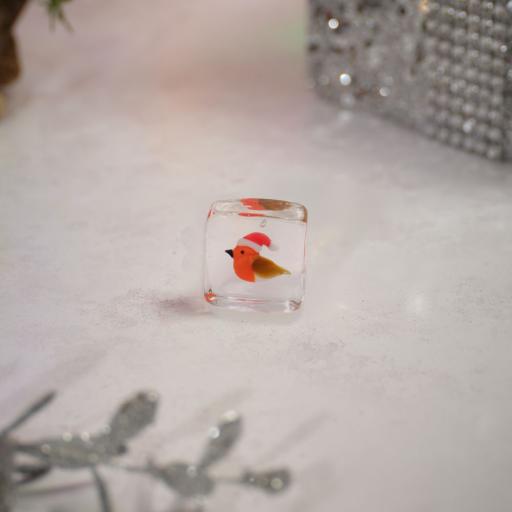 Robin Design Hand Blown Glass Cube Ornament